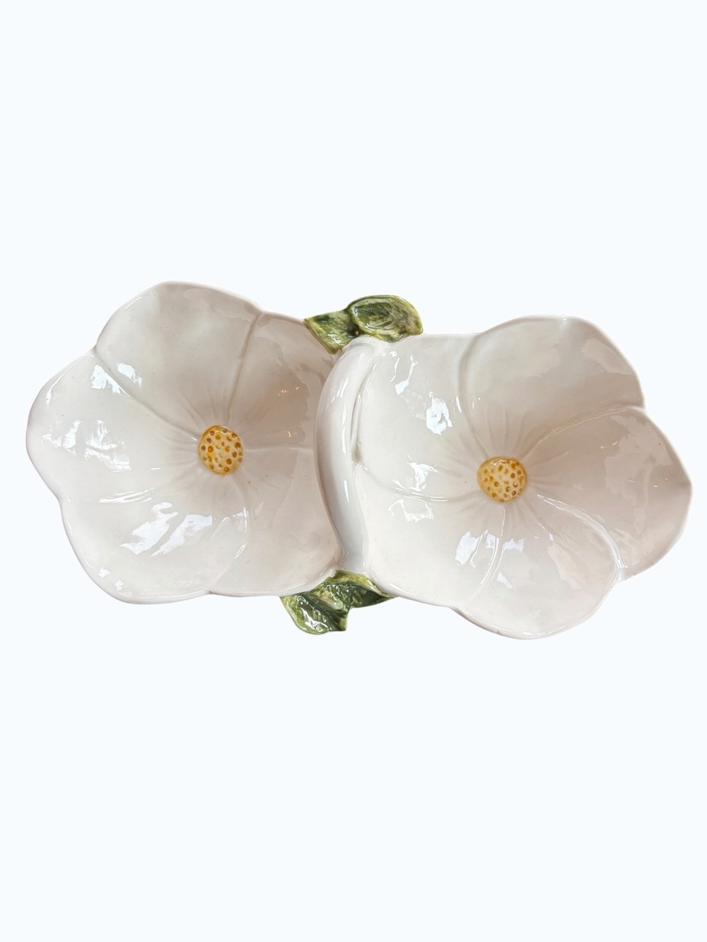 Ceramic White Floral Double Dish by Mud Pie